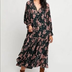 Free People Feeling Groovy Green Floral Maxi Dress Medium